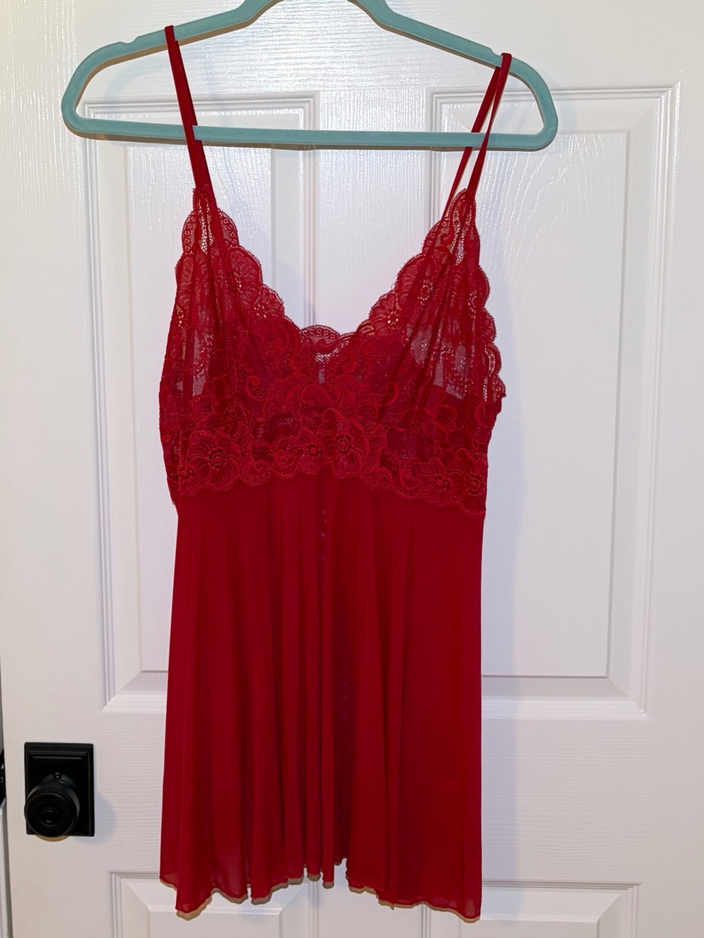 Cherry Red Negligee with Lace Cups & Transparent Fabric. Fits Lg Up to 3X